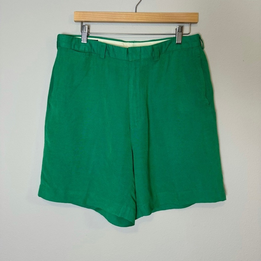 Polo Ralph Lauren Mens Green Linen Viscose Blend‎ Flat Front Shorts Size 34